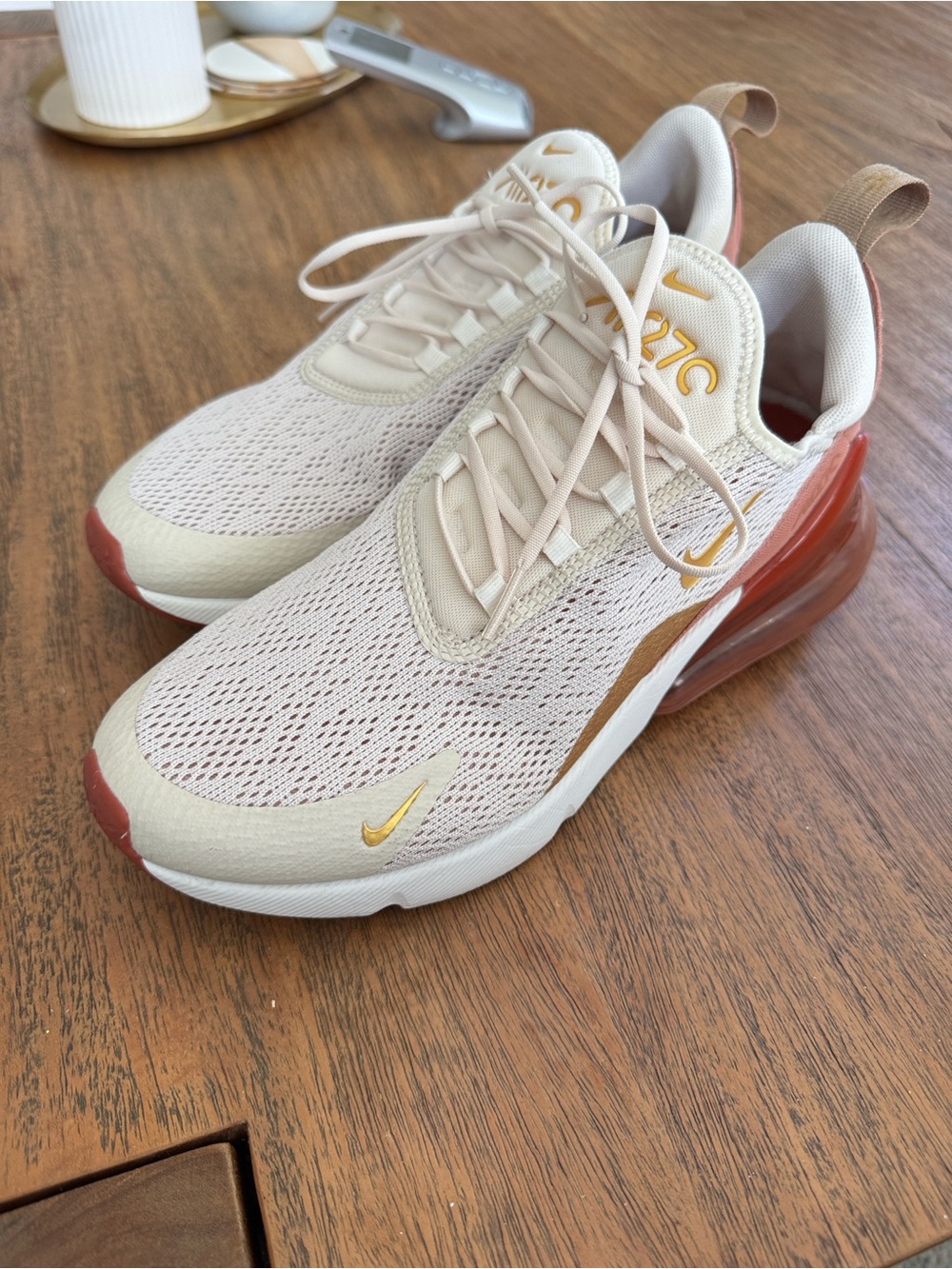 Nike Women’s Air Max 270 — Cream with Rust and Gold Accents